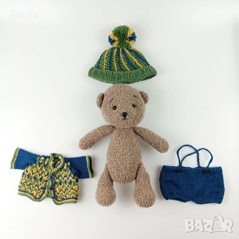 Плетено мече с дрешки, плетени играчки ръчна изработка, подарък за момченце, плюшени играчки, снимка 5 - Други - 52042496