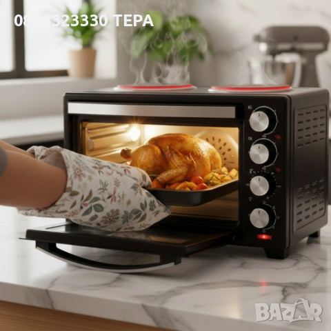 Готварска печка Voltz с фурна и 2 котлона 3200W, компактна електрическа печка за кухня, снимка 3 - Печки, фурни - 53171261