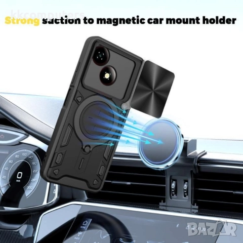 Удароустойчив магнитен калъф за ZTE Blade A35e 5G- Слайд капак за камерата, 360° Стойка, вкл. Протек, снимка 10 - Резервни части за телефони - 52525401