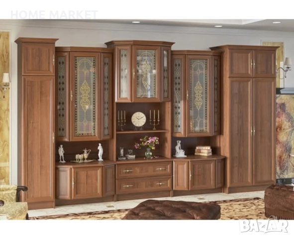 Секция BARON 2.40 орех  Място за телевизор 80/77 см.  Материал - ПДЧ/МДФ  Цвят - орех еко   , снимка 2 - Секции и витрини - 52538176