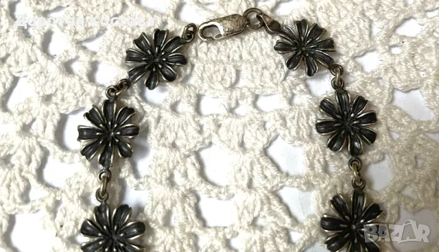 ТОКАШ красива сребърна гривна с цветя и печати 925, снимка 2 - Антикварни и старинни предмети - 50436392
