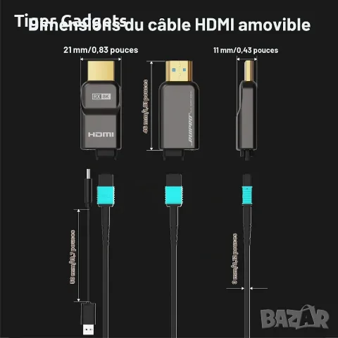 RUIPRO HDMI 2.1 8K 10m GEN4AK – оптичен кабел 48Gbps, 8K@60Hz, 4K@120Hz, сменяеми конектори, снимка 10 - Кабели и адаптери - 56085556