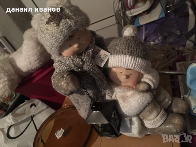 Коледна фигура деца с фенер за чаени свещи 31/25/43 см.
