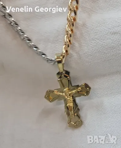 Стоманен синджир с кръс в цвят злато 2бр, 56см. / 60см., снимка 9 - Колиета, медальони, синджири - 48984381