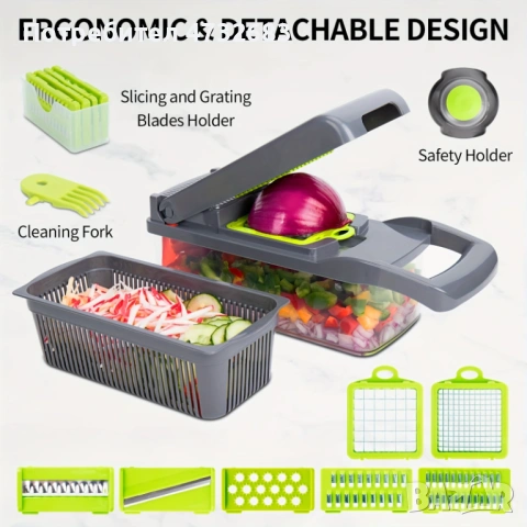 16 в 1 Ръчен Чопър за Зеленчуци с Контейнер и Рендета, снимка 10 - Аксесоари за кухня - 53573604