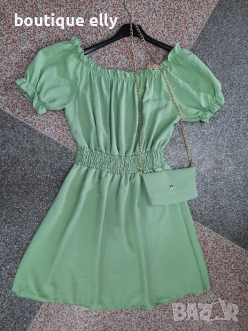 дамска рокля с чантичка в розово и зелено, снимка 3 - Рокли - 51767875