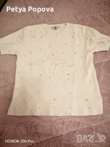Блуза плетиво с перли къс ръкав