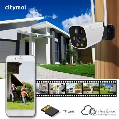 Соларна WIFI камера 6 MP, външен монтаж IP66, iCSee, нощно виждане, SD слот, снимка 6 - IP камери - 50815882