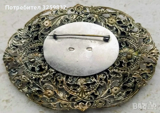 Антична чешка филигранна брошка с червени камъни - 1920-1930s, снимка 3 - Антикварни и старинни предмети - 53589516