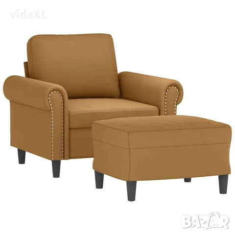 vidaXL Кресло с табуретка, кафяво, 60 см, кадифе, снимка 3 - Дивани и мека мебел - 56148633