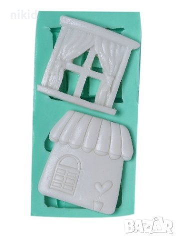 Къща с навес и прозорец силиконов молд форма фондан гипс декор 