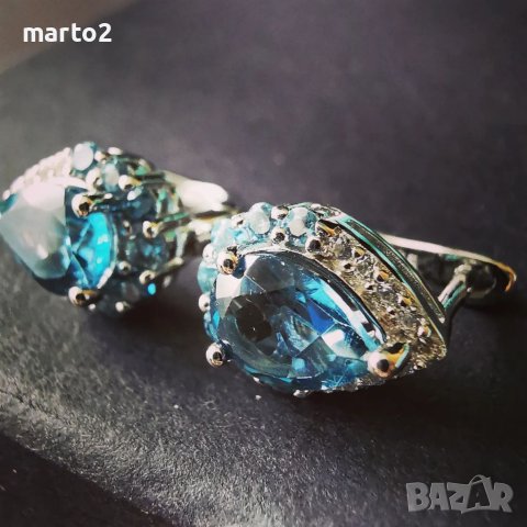 Сребърни 925 Обеци с Родиево покритие и Натурални London Blue Топази и Циркони!!!, снимка 3 - Обеци - 41318714