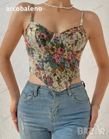 Дамска нова улична ретро камизолка с цветя, 2цвята, снимка 13 - Корсети, бюстиета, топове - 43839870