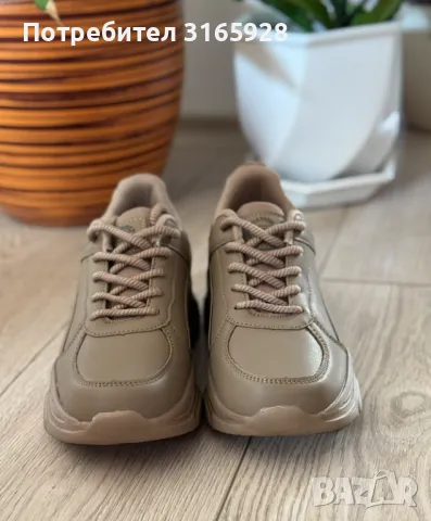 Маратонки кожени дамски  в бяло и кафяво, снимка 6 - Маратонки - 48840098