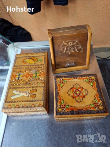 Три дървени кутии за цигари от соца, снимка 2 - Антикварни и старинни предмети - 53373816