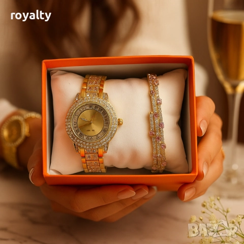 Бляскав дамски комплект часовник и гривна – съчетава елегантност и практичност, снимка 3 - Дамски - 52122028