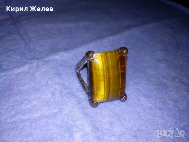 ПРЕКРАСЕН СКЪПОЦЕНЕН НИКЕЛИРАН МЕДЕН АРТ ПРЪСТЕН с ОГРОМЕН ЮВЕЛИРНО ШЛИФОВАН КАМЪК ТИГРОВО ОКО 36599, снимка 10 - Пръстени - 39710057
