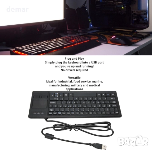 Клавиатура LICAEVEY K 800 с тъчпад, USB кабелна с вграден USB хъб, снимка 2 - Клавиатури и мишки - 51880247