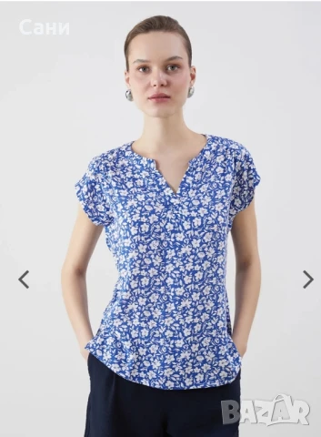 Блузка синя на бели цветя , снимка 1