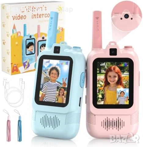 Ново Уоки-токи с видео за деца, 1900ft обхват, удароустойчиви, синьо/розово