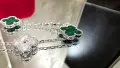 Van Cleef & Arpels VCA 5 Motifs Silver Green Malachite Diamonds Vintage Alhambra Дамска Гривна, снимка 6