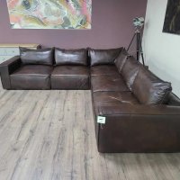 Дизайнерски кафяв кожен ъглов диван - 100 % естествена кожа, снимка 7 - Дивани и мека мебел - 42422750