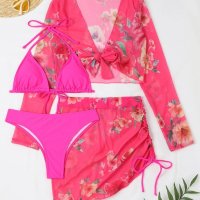Дамски моден бански костюм от три части с флорален принт, 3цвята - 023, снимка 4 - Бански костюми - 40740239