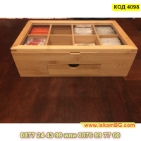 Кутия за съхранение на чай със стъклен капак и 8 отделения плюс чекмедже - КОД 4098, снимка 4 - Органайзери - 44714528