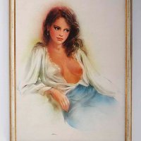 Портрет на млада жена, картина, импресионизъм, снимка 1 - Картини - 44119556