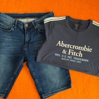 Мъжки къси дънкови панталони и тениска Abercrombie S размер, снимка 1 - Къси панталони - 41476016