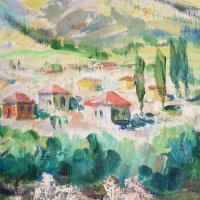 Иван ХАЛАЧЕВ 1902-1974 голям красив пейзаж с маслени бои, снимка 4 - Картини - 41626095