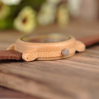 Унисекс часовник с корпус от бамбук и текстилна каишка в керемиден цвят, снимка 6 - Мъжки - 39052819