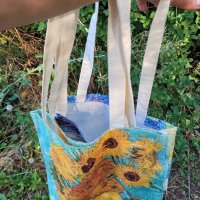 Платнена торбичка,чанта Ван Гог картини- Слънчогледите и Звездна нощ, снимка 6 - Чанти - 41844397