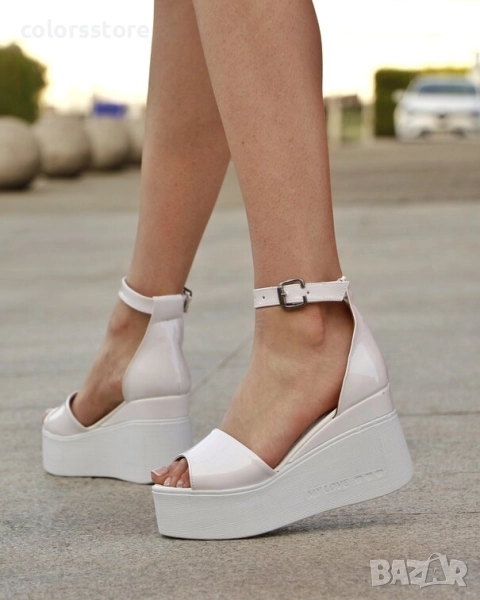 Сандали на платформа - бял лак с бяло ходило - TJL70 , снимка 1