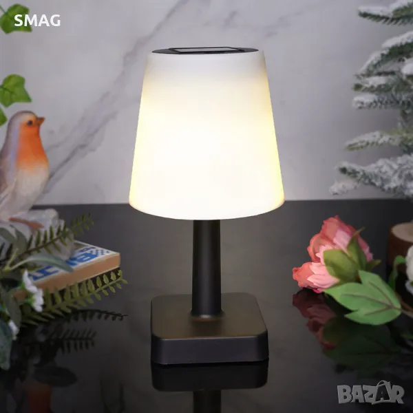 Соларна настолна лампа Черна Бяла Шапка Ø12x23см S_1236415, снимка 1