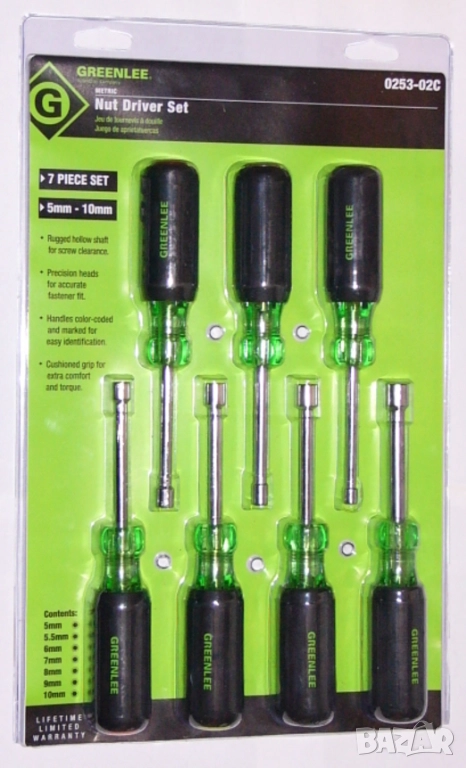 Оригинал GREENLEE К-т Американски ОТВЕРТКИ 5-5,5-6-7-8-9-10 мм Отвертка Глух КЛЮЧ Вложки USA БАРТЕР, снимка 1