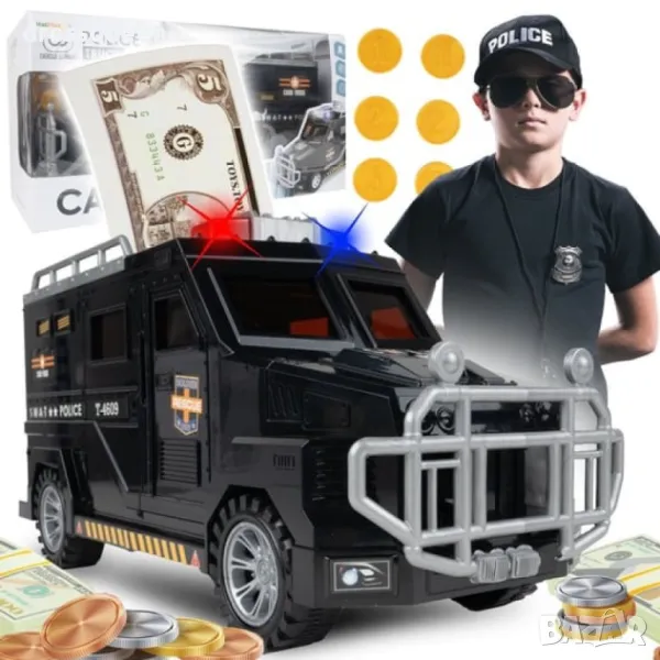 4609 Детска касичка "Полицейска кола" с пръстов отпечатък, ПИН код и мелодии, снимка 1