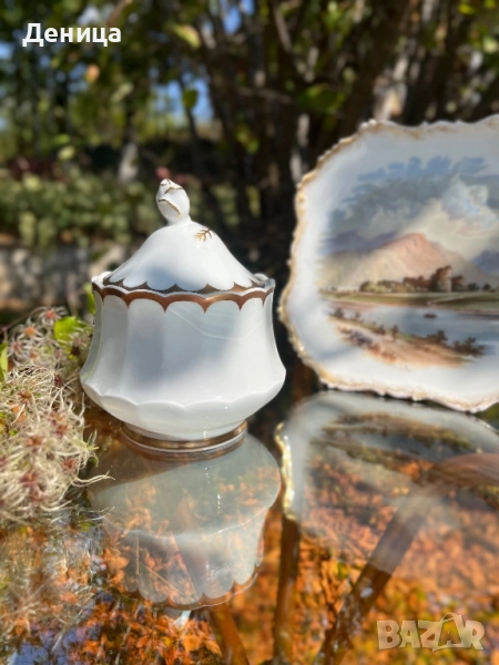 Eschenbach Нежността на бялото, декорация в злато, но преливащо в меден цвят, стилен релеф , снимка 1