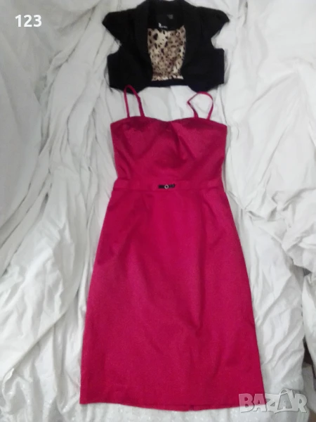 Елегантна сатенена червена рокля с камъчета-диамантчета и горна част, снимка 1