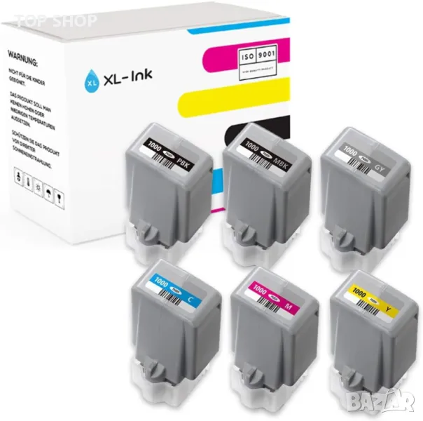 XL-мастилени касети за Canon PFI-1000 (MBK/PBK/C/M/Y/G), 6 броя, снимка 1