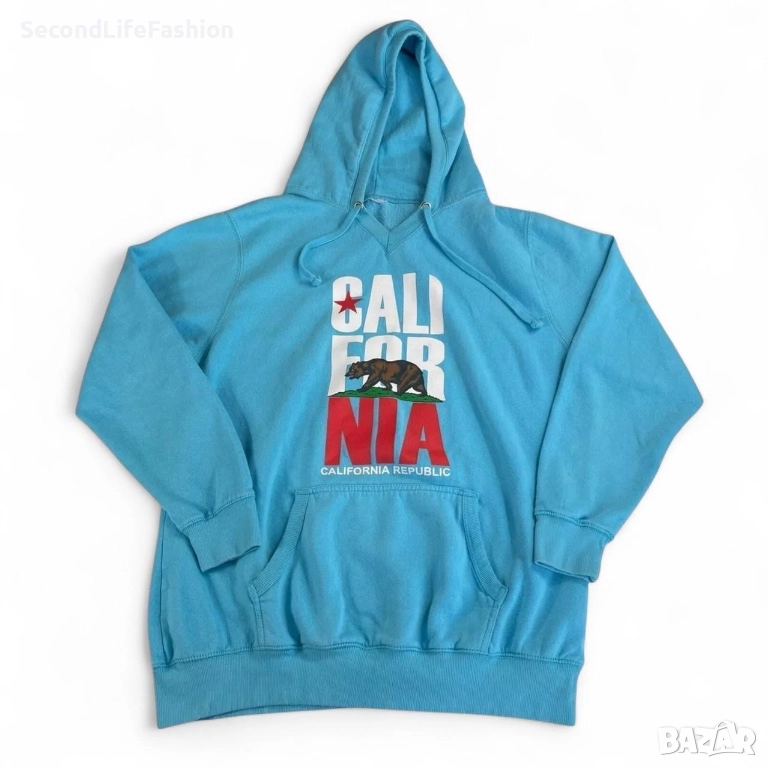 Суитшърт с качулка и ретро надпис с надпис Californian flag размер L, син., снимка 1