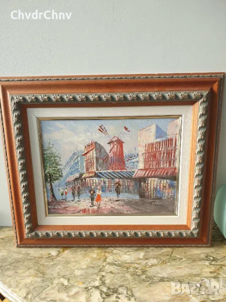 63х53см/картина масло върху платно/градски пейзаж-Париж/дървена рамка, снимка 1