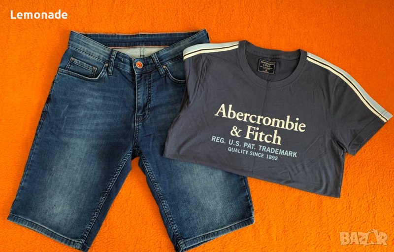 Мъжки къси дънкови панталони и тениска Abercrombie S размер, снимка 1