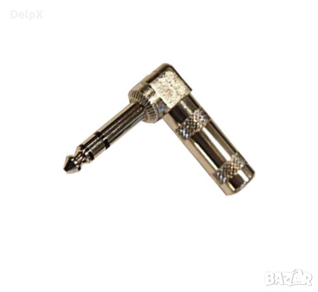 Букса ъглова за кабел метална STEREO 6,3mm JACK(м), снимка 1