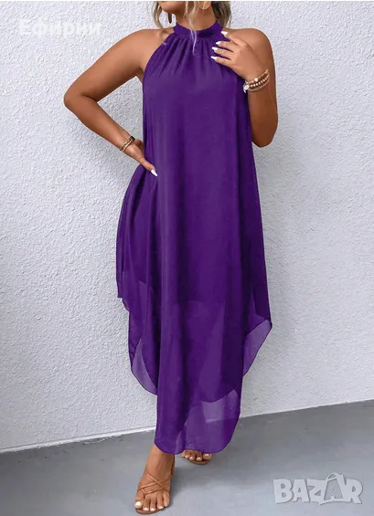 Лилава рокля, Асиметрична рокля, Дълга рокля, снимка 1
