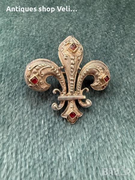 Сребърна брошка със злато и гранати №7525, снимка 1