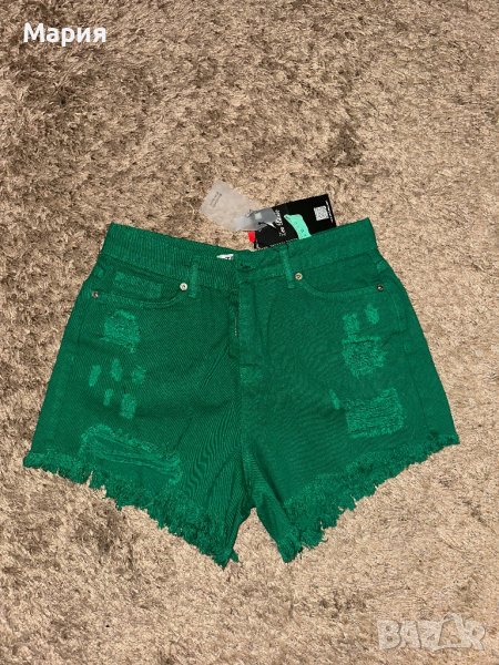 Дънкови къси зелени панталонки, снимка 1