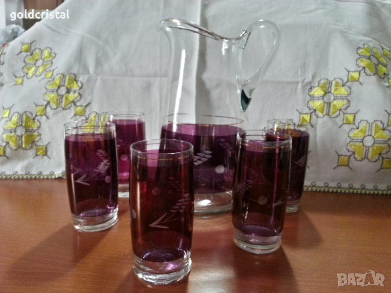 Ретро стъклени сервиз кана и чаши, снимка 1