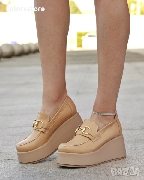 Обувки на платформа - бежова кожа - KLP90

, снимка 1