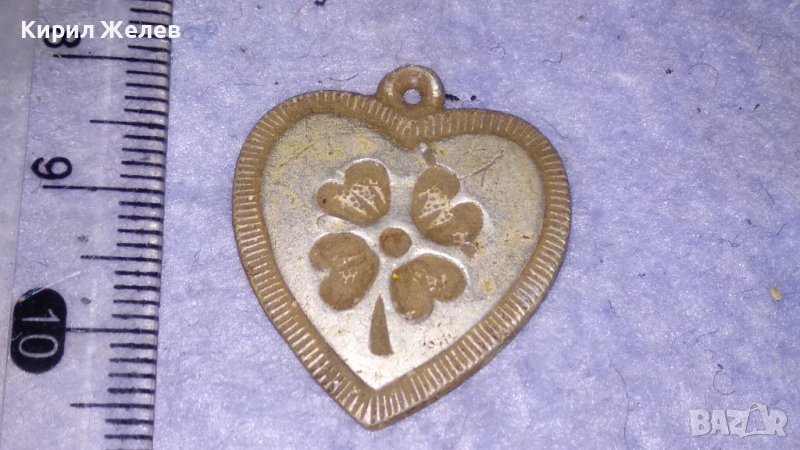 СТАРИНЕН ПОСРЕБРЕН МЕДАЛЬОН СЪРЧИЦЕ с ЧЕТИРИЛИСТНА ДЕТЕЛИНА КЪСМЕТЛИЙСКИ ЛЮБОВЕН РЕТРО ПЕНДАНТ 34282, снимка 1